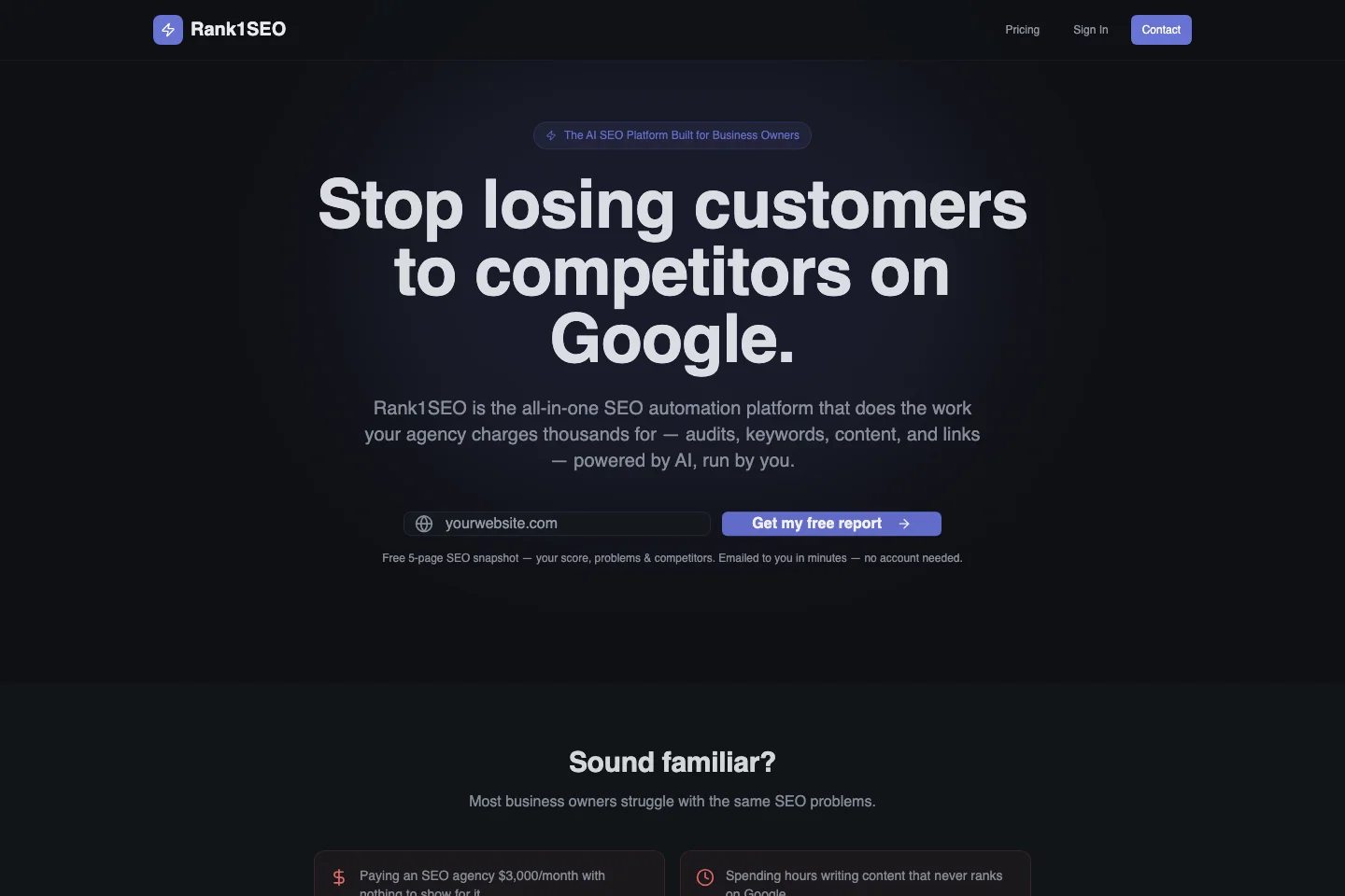 Rank1 SEO product interface